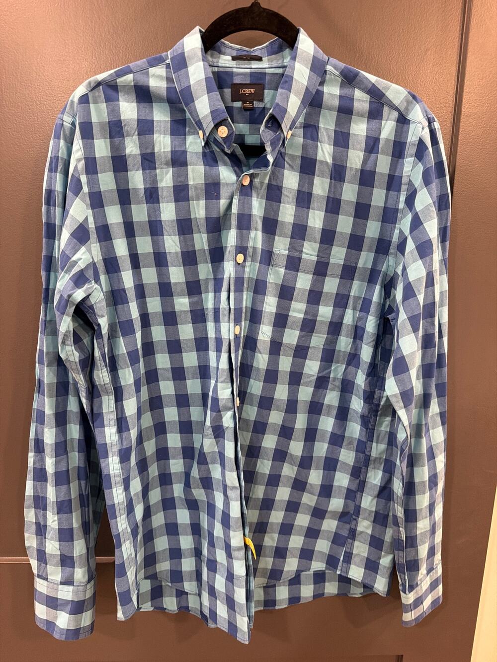 J.Crew Mens Blue Plaid Shirt 100% Cotton Long Sleeve